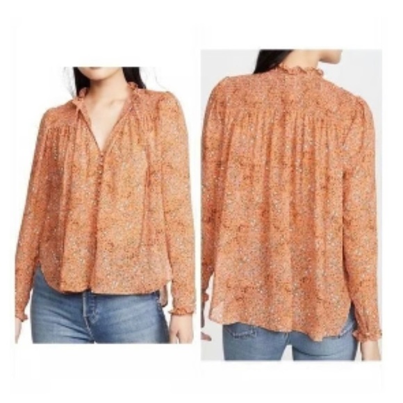 Free People coral Lela long sleeve blouse - Picture 1 of 8